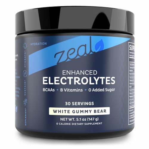 Image of Zeal Electrolyte Powder - 30 Servings | Keto Electrolytes Powder | Zero Sugar, BCAAs, B-Vitamins | Potassium, Zinc, Magnesium | Hydration Powder Recovery Drink | White Gummy Bear