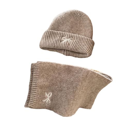 Ensemble bonnet et écharpe tricot enfant avec joli nœud brodé pour l'hiver