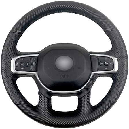 Hand-Sewing Steering Wheel Wrap Cover Red Perforated Leather/Matte Black Carbon Fiber Interior Protection Accessories for Dodge RAM 1500 2500 3500 2019 2020 2021 2022 2023