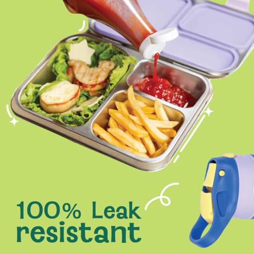 Basil Lunch Box Combo -Lunch Box & Waterbottle| Stainless Steel Tiffin Box for Kids | Leak Proof Lunch Box |Stainless Steel Sipper Bottle for Kids|-Green Dino - Image 4