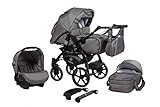 3 in 1 Kombikinderwagen Komplettset, mit beidseitig umsetzbaren Sitzeinheiten zum Buggy, Kinderautositz oder Babywagen.