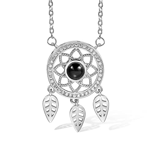 Dream Catcher Custom Photo Projection Necklace For Women 925 Sterling Silver Personalized I Love You Necklace 100 Languages Picture Pendant Valentine Day Jewelry Christmas Gifts For Her Girlfriends