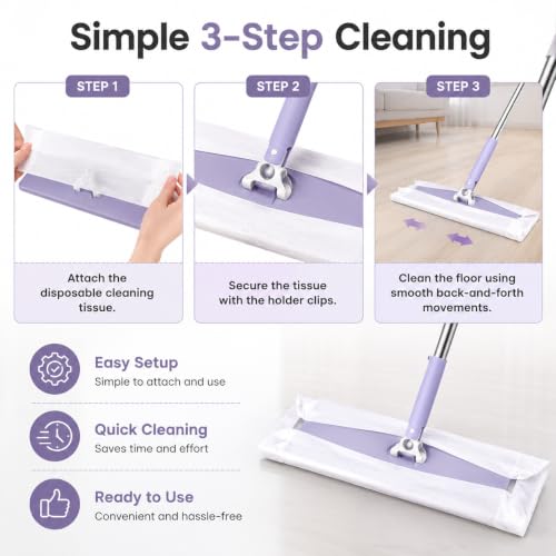 Image of Tissue Mop for Floor Cleaning | Disposable Dry & Wet Flat Mop with Extendable Handle | Suitable for Tile, Marble, Hardwood & Laminate Floors