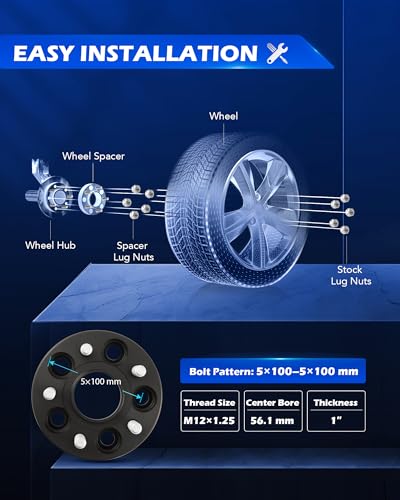 Orion Motor Tech 5x100 Wheel Spacers for Subaru Outback Forester Impreza Crosstrek Scion FR-S, 1 Inch Stud Wheel Adapte