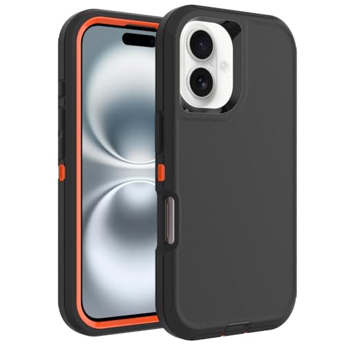Image of for iPhone 16 Plus [6.7 inch] Case, Heavy-Duty Tough Rugged Shockproof Drop Protective Cover Phone Cases, Black+Orange