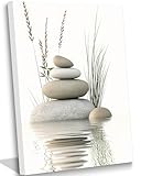 KBIERQN Zen Stone Canvas Wall Art Stacked Stones in Water Poster Print Tranquil Wild Grass Painting Picture for Spa Yoga Meditation Room Bathroom Wall Decor 16x24in Framed Ready to Hang
