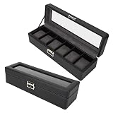 6 komorów Watch Box, PU skórzana biżuteria ze szklanym topem, idealna do użytku osobistego, wystawa sklepu i dekoracje domu, łatwe do czyszczenia