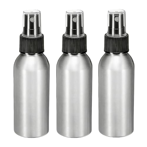 3 Pcs Aluminum Fine Mist Spray Bottle with Black Pump Sprayer Empty Sample Atomizer Containers for Essential Oils Perfume Aromatherapy Makeup Water size 100ml/3.4oz