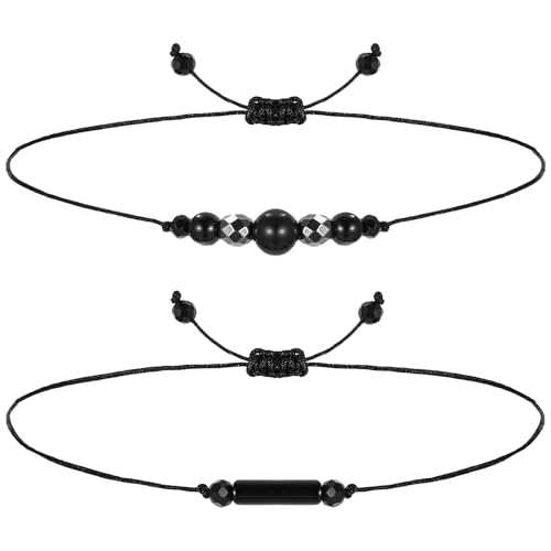 2PCS Black Tourmaline Bracelet and Black Obsidian Bracelet, Double Protection Bracelets Couples Friendship Bracelets for Women Men