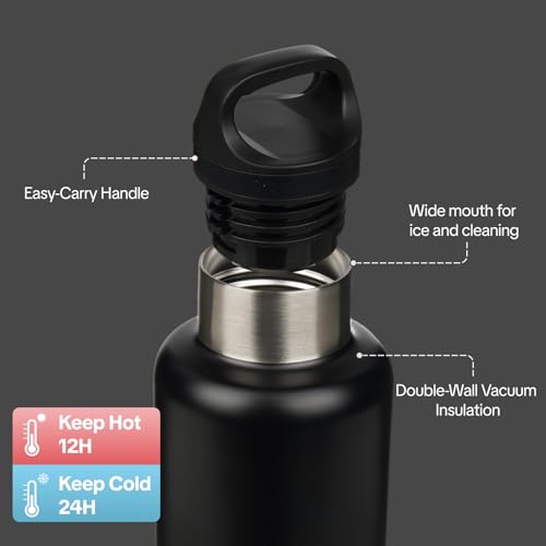 Image of BJPKPK Insulated Water Bottle 32OZ Stainless Steel Water Bottle with Handle Double Walls Vacuum Insulated BPA Free Flask, Black