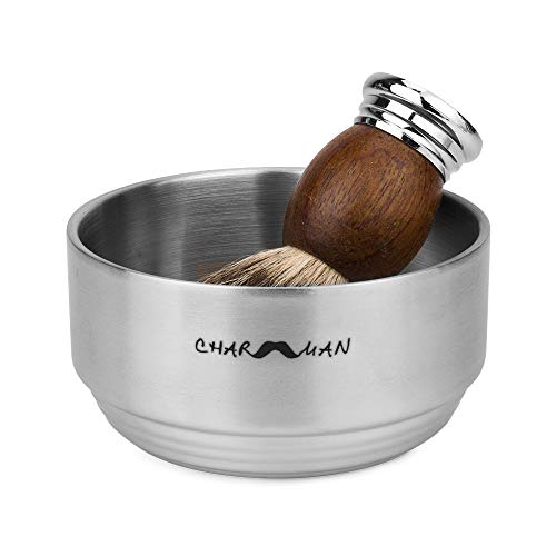Charmman Stainless Steel Shaving Soap & Cream Bowl With Lid | Three-Walls Heat Preservation | Heavy Weight Steel （270G/ 0.59Ib) #TOP2