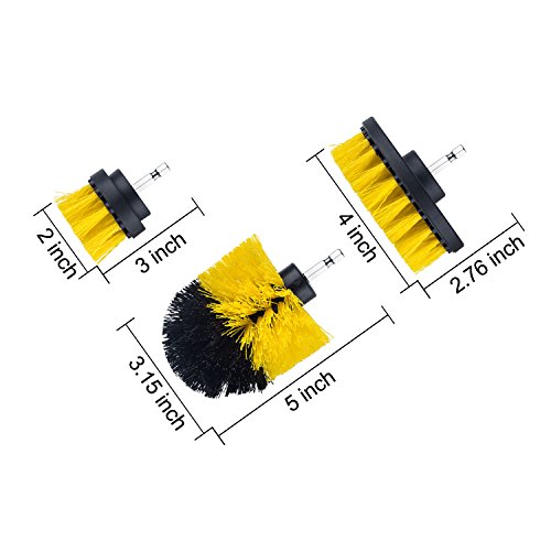 Yijinsheng 3 Piece Medium And Stiff Brush With Drill Attachment Scrubbing Brushes For Cleaning Car Tires,Carpet, Kitchens,Bathrooms, Showers, Tubs, Boats Power Scrubber Kit (Yellow) #TOP6