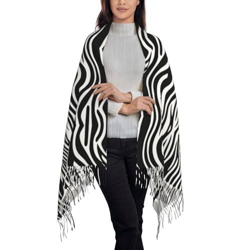 Black And White Zebra Stripes Fashion Scarf Tassel Soft Cashmere Warm Large Blanket Wrap Shawl For Gift 78"*28"3