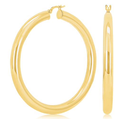 Image of Italian 14k Yellow Gold High Polished Round Hoop Earrings