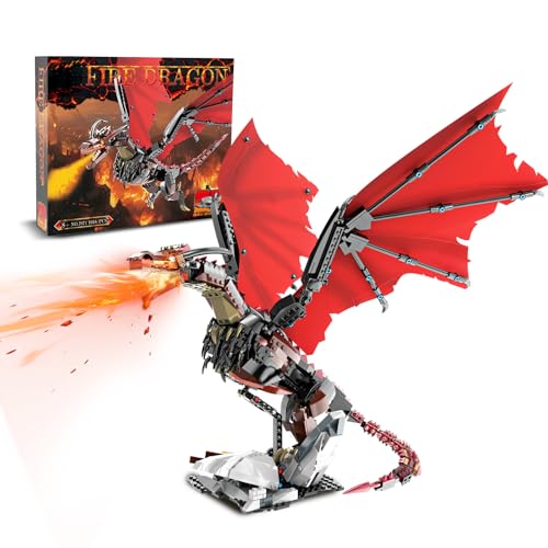Image of QFJ Ideas fire Dragon Building Set,Compatible with Mainstream Brands Adults Collectible MOC Dragon Model STEM Toy for Fans Home Decor,Creative Gift for Kids Boys & Girls 8-16 (1018 PCS)