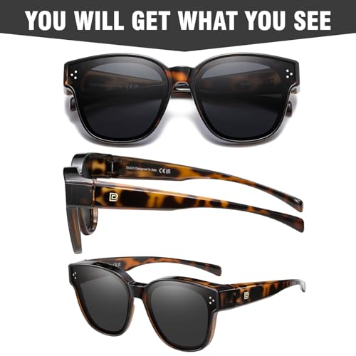 Image of DUCO Fit Over Sunglasses for Men Women Wear Over Glasses Retro Wrap Around Polarized Sun Glasses UV400 Protection