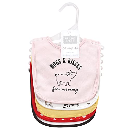 Image of Hudson Baby Unisex Baby Cotton Bibs, Girl Farm, One Size