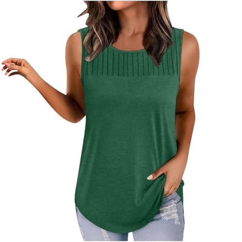 Womens Loose Fit Vests Crewneck Vest Tops for Women Sleeveless Ruched Cami Tank Basic Summer Fall Vests 2025 Trendy