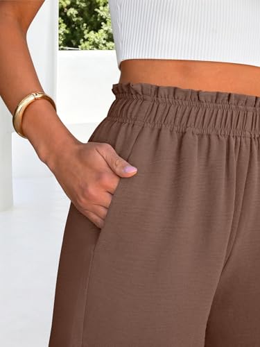 Image of ANRABESS Womens Wide Leg Cropped Palazzo Pants | Lightweight Breathable Elastic High Waisted Pants, Beach Vacation Flowy, Lounge & Casual Summer Trousers with Pockets