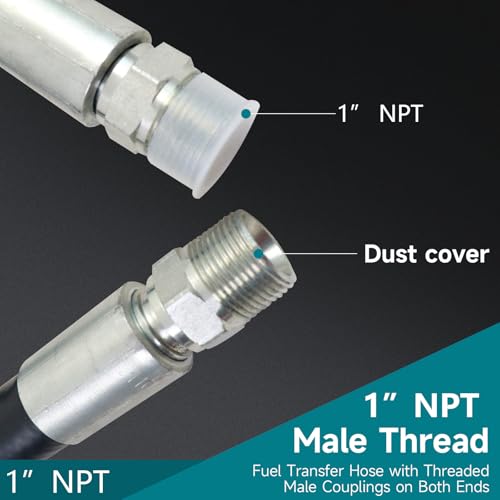 Image of 1 Inch x 13 Foot Fuel Transfer Hose with 1 inch Inch Dual NPT Threads Connecter male NPT fittings Compatible with All Electric Fuel Pumps for Dispensing Diesel Fuel,Gasoline,Kerosene Biodiesel