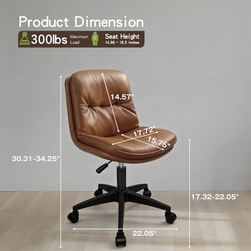 Image of Office Chair, Ergonomic Desk Chair with Padded Cushion & Backrest, Adjustable Height & 360 Swivel, Armless Task Chair for Home Office, Computer Desk & Vanity Brown 1