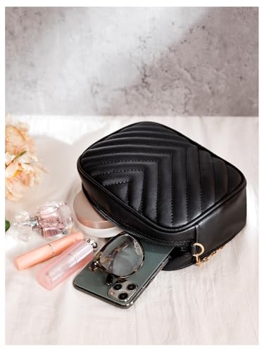 WDIRARA Women's Chevron Quilted Mini Square Chain Bag Zipper Closure Clutch Crossbody Handbag3