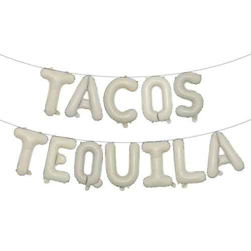 Tacos & Tequila Balloon, Multicolor Taco Banner for Mexician Taco Party/Taco Tuesdays/Tacos and Tequila Party/Fiesta/Birthday Decorations (TACOS TEQUILA Cream)