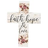 P. Graham Dunn Faith Hope & Love Floral Whitewash 5 x 7 Solid Pine Wood Wall Hanging Cross