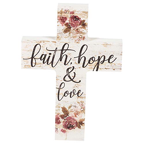 P. Graham Dunn Faith Hope & Love Floral Whitewash 5 x 7 Solid Pine Wood Wall Hanging Cross