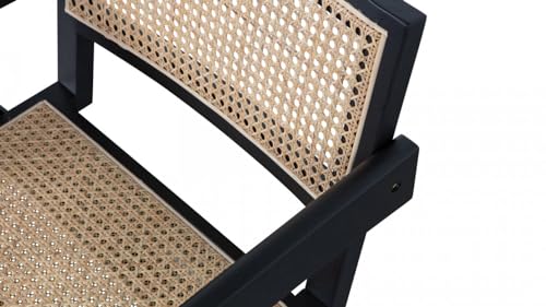 Image of Solid Teak Wooden Handcarved Rattan Arm Chair | Loung Chair with Arm Rest and Back Support | Dining Chair for Living Room, Hall and Office (Black Finish) | 50D x 50W x 90H CM