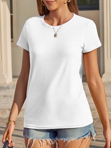 Image of UNCLECAT Womens Short Sleeve Tops Summer Basic T Shirts Crewneck Causal Tee | Solid Color, Trendy Fashion Clothes, Casual Basic Tee
