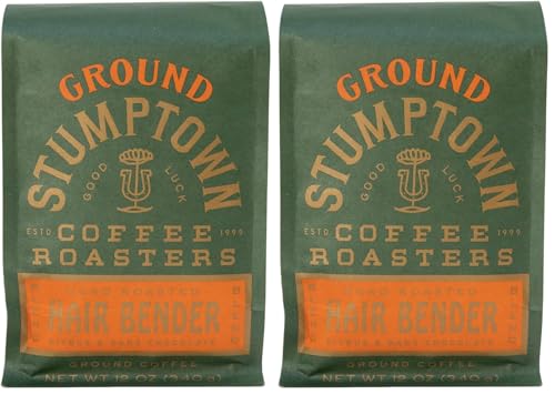 Stumptown Coffee Roasters, Medium Roast Ground Coffee - Hair Bender 12 Ounce Bag, Flavor Notes of Citrus and Dark Chocolate (Pack of 2)