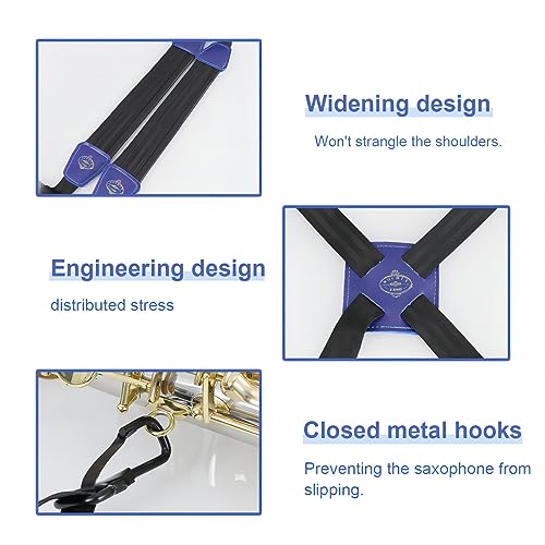 image for ROCHIX 1890 Saxophone Sax Black Double Shoulder Strap for Baritone Alt