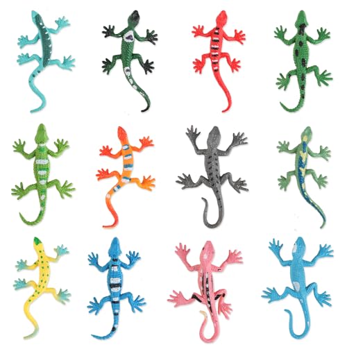 Image of FINGOOO 24 Pcs Mini Lizard Figures, Plastic Assorted Small Lizard Fake Realistic Lizard Toy 2.4 inch for Teens Adults Prank and Prop Party Favors Little Gifts