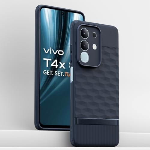 Image of Pikkme Back Cover for Vivo T4x 5G / iQoo Z10x 5G / Vivo Y31 Pro 5G Camera Protection 3D Hexa Cube Design Silicone Protective Bumper Case (Blue)