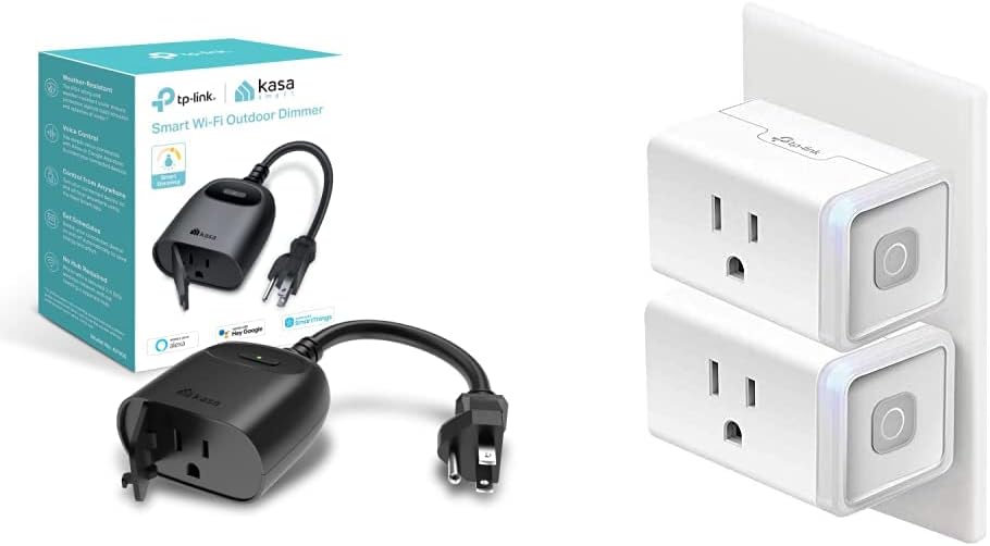 Kasa Smart Outdoor Dimmer Plug by TP-Link (KP405) & Plug by TP-Link (HS103P2) – Smart Home WiFi Outlet Works with Alexa, Echo and Google Home, No Hub Required, Remote Control, white