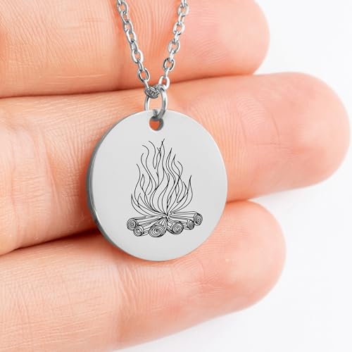 Custom Campfire Necklace - Personalized Engraved Fire Pit Pendant Jewelry, Sentimental Outdoor Charm Gift for Women and Men, Cozy Campfire Memories Necklace for Nature Lovers3