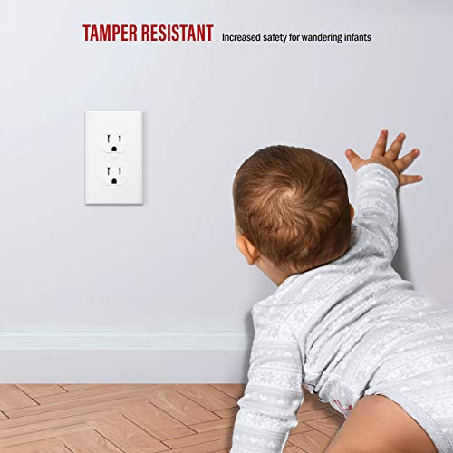 Enerlites 61580-Tr-Wwp-10Pcs, Duplex Receptacle Outlets And Wall Plates Bundle, Tamper-Resistant Electrical Receptacle, 15A 125V, Self-Grounding, 2-Pole, Ul Listed, White (10 Pack) #TOP3