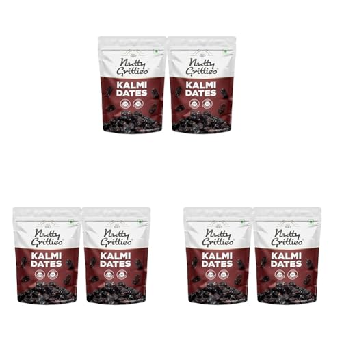 Image of Nutty Gritties Premium Kalmi Dates - 700g | Juicy & Delicious Khajoor, Khajur | No Artificial Colours | Naturally Sweet | Instant Energy | Resealable Pouch, (Pack Of 6, 350g Each),