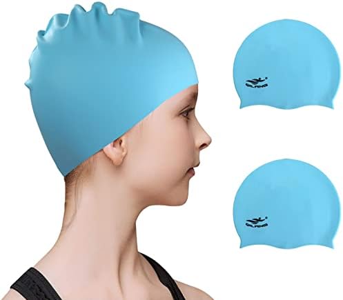 Swimming Caps for Kids, Elastic Silicone Swimming Hat Waterproof Swim Cap for Long Short Hair Girls Boys Kids Teens Children