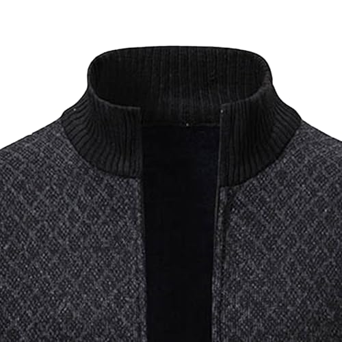 Mens Pull Rope Hooded Outerwear Diamond Check Pattern Sweater Winter Warm Comfortable Zipper Cardigan4