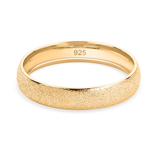 Image of TJC Sterling Silver Sandblasted Band Ring for Women & Men, Minimalist Matte Gold Ring, 925 Silver Stackable Ring, Promise Ring, Modern Wedding Band, Gold Jewellery Gift Size M