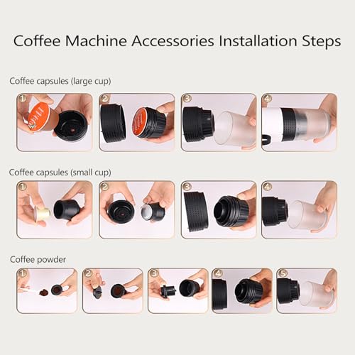 Portable Espresso Coffee Machine, Capsule Coffee Maker with Self-Heating 3 in 1 Camping Coffee Machines Compatible with Big/Small Capsule, Coffee Powder for Camping, Travel, Office & Home Use, Hiking