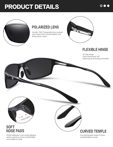 BIRCEN Polarized Mens Sunglasses: UV Protection Sports Shades for Men Women Sport Driving with Al-Mg Frame4