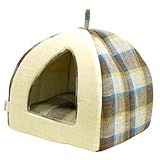 STYRIA マドラスチェック ツイード ペットハウス 犬 猫 ペット ハウス 洗える オールシーズン 春夏 ドーム型 ベッド おしゃれ 可愛い 小型犬 室内 リバーシブル (ブラウン, ハウス)