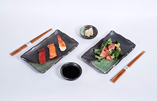 Hinomaru Collection 6 Piece Sushi Dinner Set Rectangular Sushi Plate Sauce Dish And Chopsticks Sushi Dinner Set For Two (Black Green) #TOP1