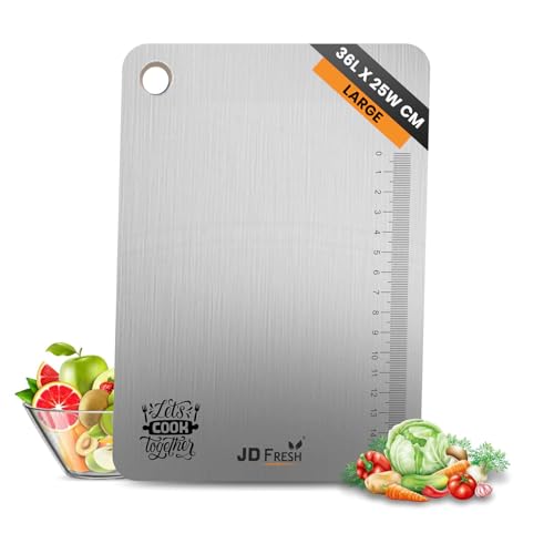 Image of JD FRESH 304 Stainless Steel Chopping Board /Cutting Board /Non Slip /Chopping Board for Kitchen /Vegetable Cutting Board /Kitchen Cutting Boards /Vegetable Cutter Steel (36 x 25 cm)