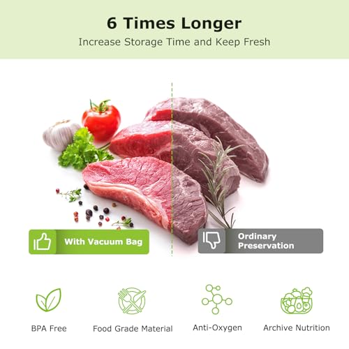 Image of Bonsenkitchen Vacuum Sealer Rolls Bags, 6 Pack 3 Rolls 11 inch x 16' + 3 Rolls 8 inch x 16',Commercial Grade, Heavy Duty, BPA Free, Food Storage Bags