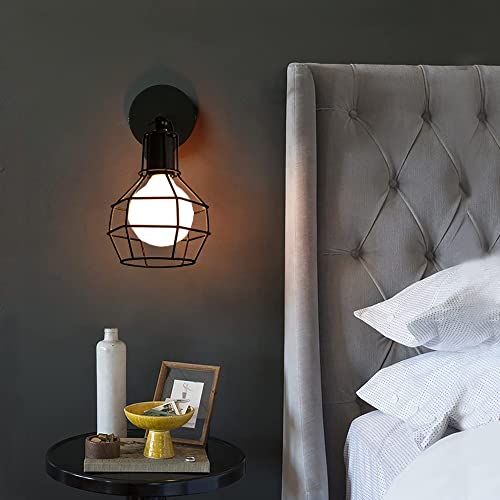 Adjustable Head Vintage Cage Wall Mount Light, Black Wall Sconces,Lightess Black Wall Sconces Lighting Industrial Edison Retro Wall Mount Lamp Home Kitchen Cafe (1pack) - Thumbnail 7