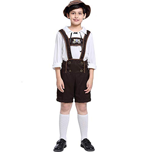 GIVBRO Disfraz de Oktoberfest para niños, camisa tradicional a cuadros, pantalones cortos con sombrero, disfraz de cerveza bávara, disfraz de Oktoberfest